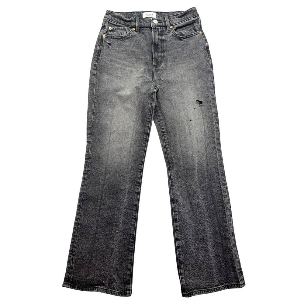 Pistola Denim High Rise Distressed Bootcut Jeans Black Wash Sz 26 Fits 26"